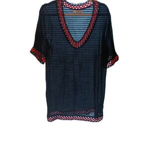 Hipster Row Beach Cover Up Black Crocheted Trim Sz. L Beach Summer
